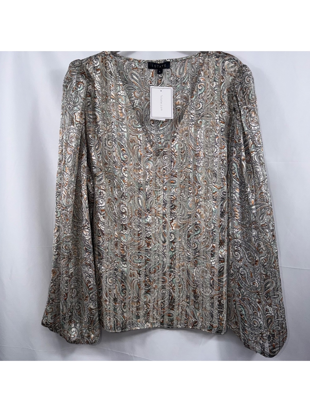 NWT 1.STATE Paisley Metallic Blouse Size L